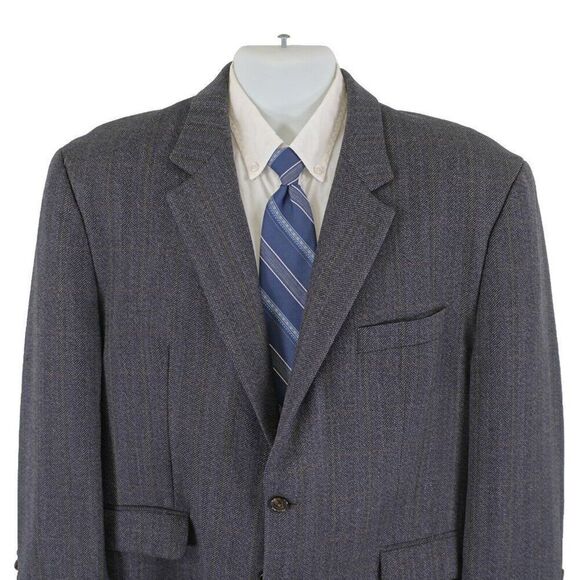 Lauren Ralph Lauren Tweed Wool Blue‎ Gray Herringbone W/ Yellow Windowpane 44S - Picture 1 of 13